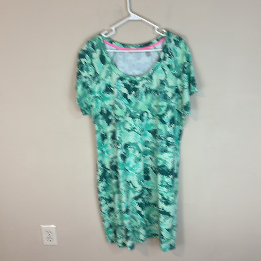 QVC Isaac Mizrahi Live Green Abstract Print Dress Size 1X